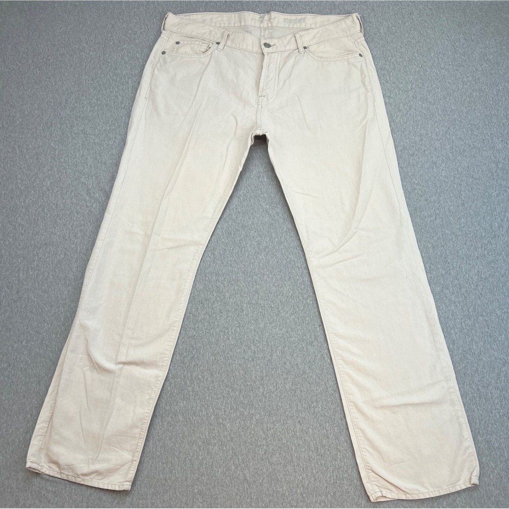 7 For All Mankind Pants Mens 36 Beige Cotton Linen Blend Button Fly Made USA